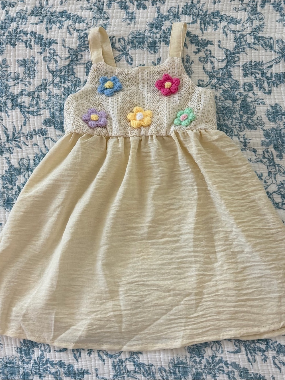 Girls Cream Floral Crochet Bodice Sundress